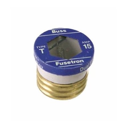 Eaton Bussmann Plug Fuse, T Series, Time-Delay, 15A, 125V AC, Indicating, 10kA at 125V AC BP/T-15
